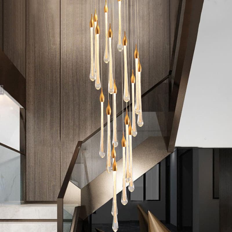 Rotating Staircase Long Chandelier Villa Apartment Loft Chandelier Suspended Living Room Lamp Duplex Crystal Lighting