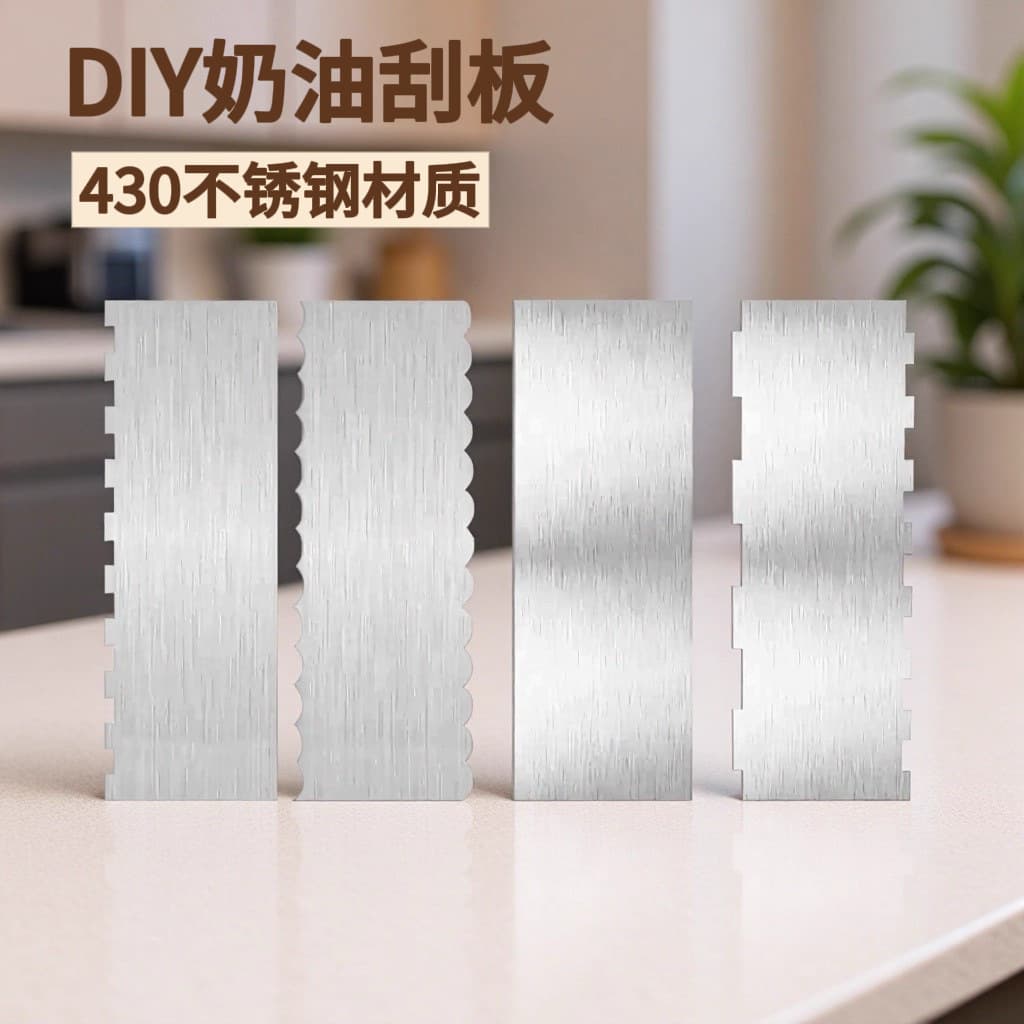 Stainless Steel Cream Scraper, Cake Pattern Polygonal Serrated Scraper, DIY Baking Tool, Baking Scraper