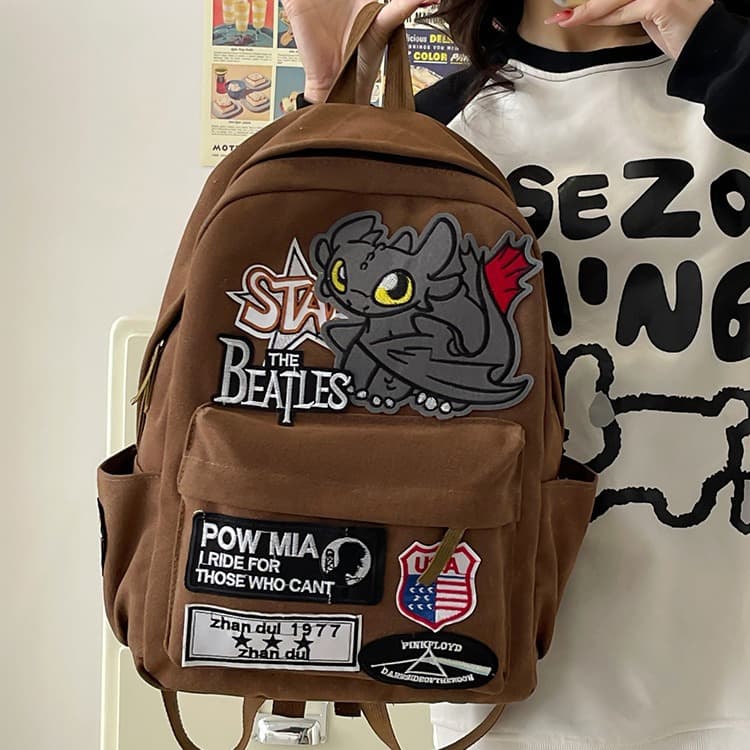 Trendy Hip Hop Backpack Casual Street Style Godzilla Cartoon Print Unisex Canvas Bag 20-35L Capacity for Daily Use And Travel