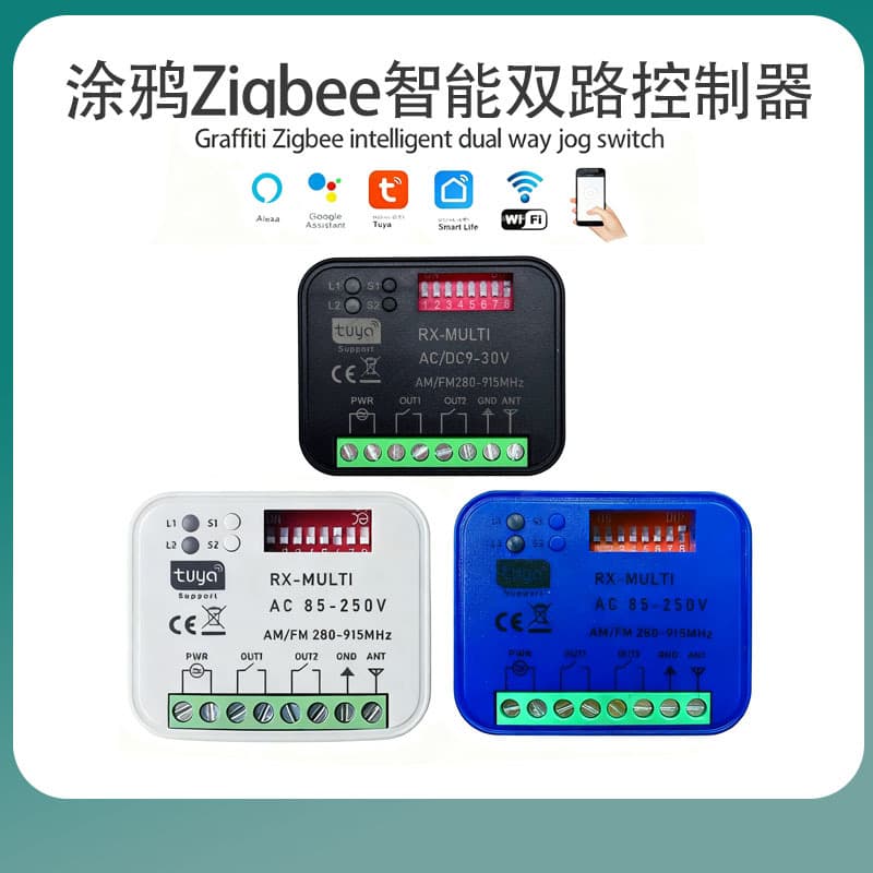Tuya Zigbee Smart Dual-Channel Multi-Frequency Multi-Function Remote Receiver Universal Two-Channel Garage Door Control