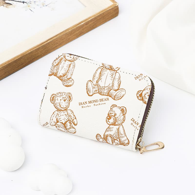 New Korean-Style Fashion Cartoon Bear Print Accordion Card Holder and Coin Purse, Large Capacity Zipper Accordion Card Case