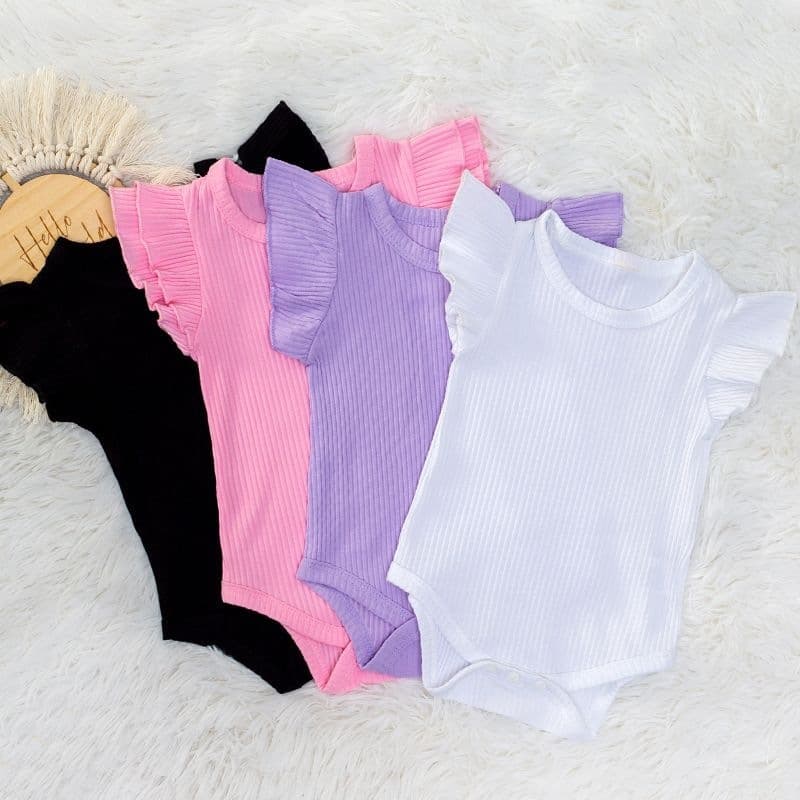 European and American 2025 summer baby triangle bag fart clothes candy color flying sleeve short sleeve male and female baby children's clothing manufacturer wholesale