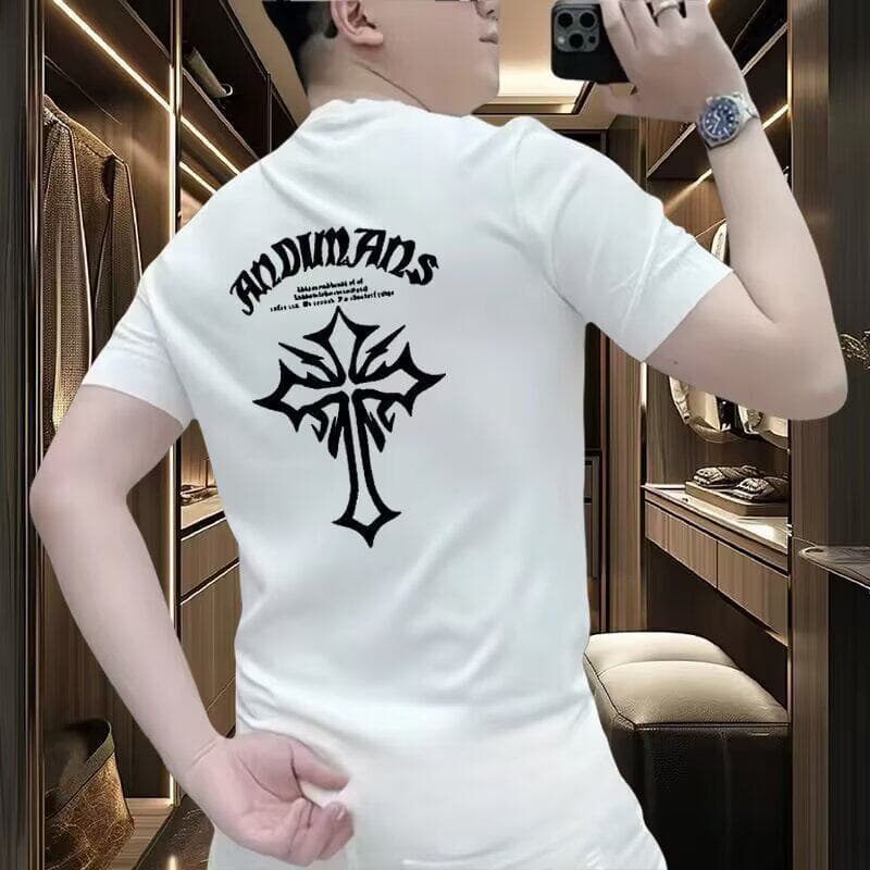 PUYM Streetwear Heavyweight Printed Short Sleeve T-Shirt for Men, Summer Loose Drop Shoulder Round Neck Casual Versatile Top