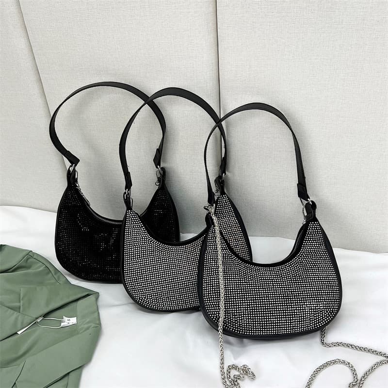 Cross-border bright diamond bags women's bags 2023 new trendy fashion single shoulder armpit bag girls casual portable crossbody bag