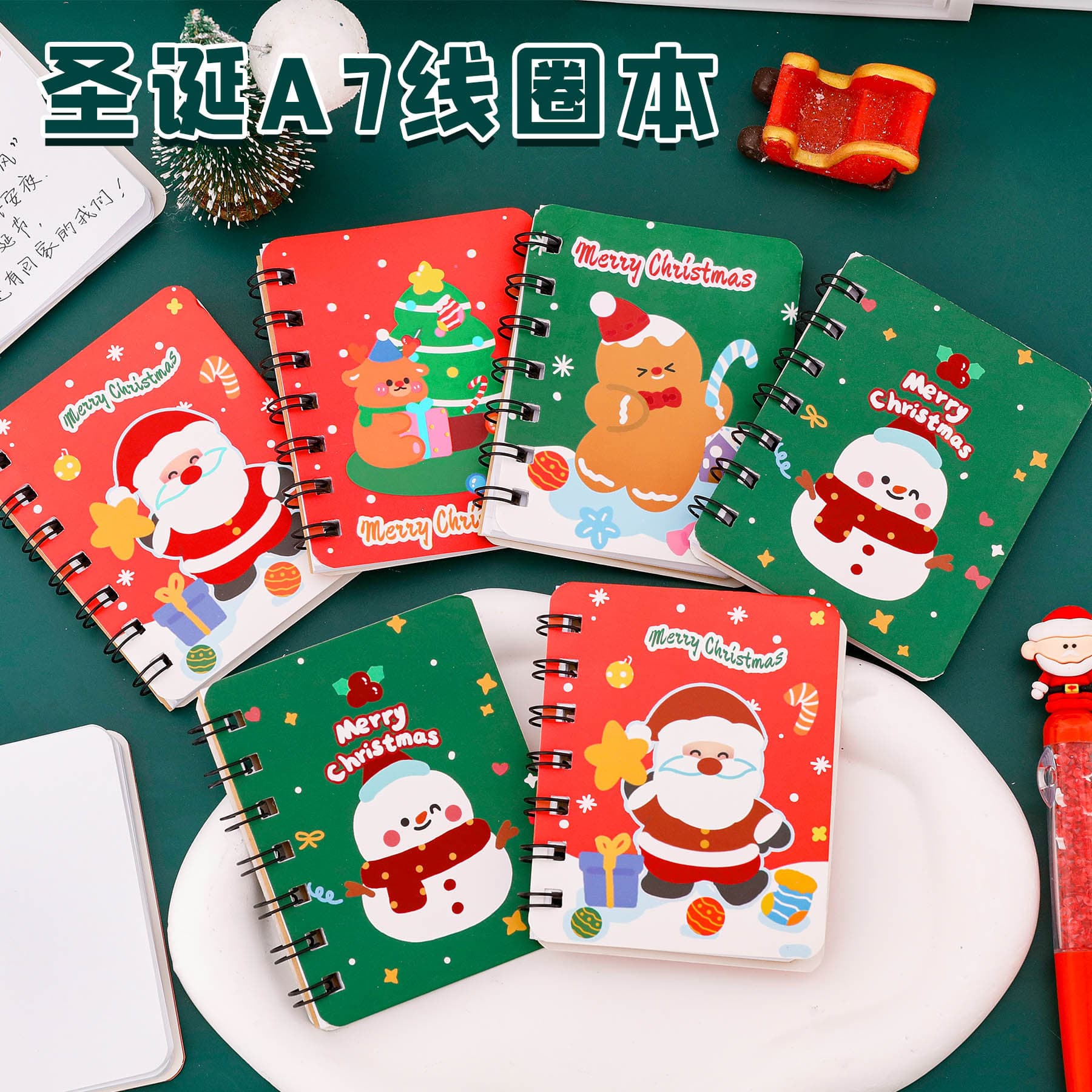 Cartoon Christmas spiral notebooks, class reward stationery, student Christmas gifts, A7 notepads