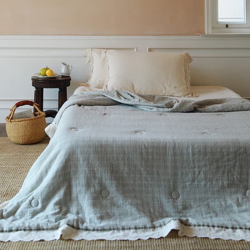 100% Yarn-Dyed Double-Layer Gauze Summer Quilt, Wrinkled Gauze Solid Color, Down-Alternative Filling, Summer Bare-Sleep Quilt, Large Size Double Quilt