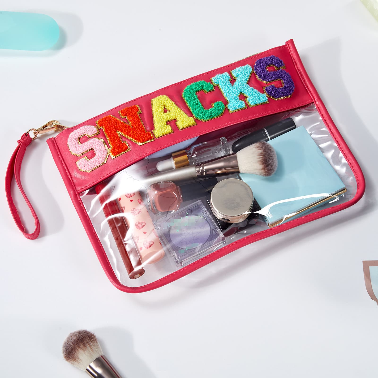 Amazon Towel Embroidered Letter Patch Makeup Bag, Transparent Gym Makeup Bag, Outdoor Travel Transparent Storage Bag