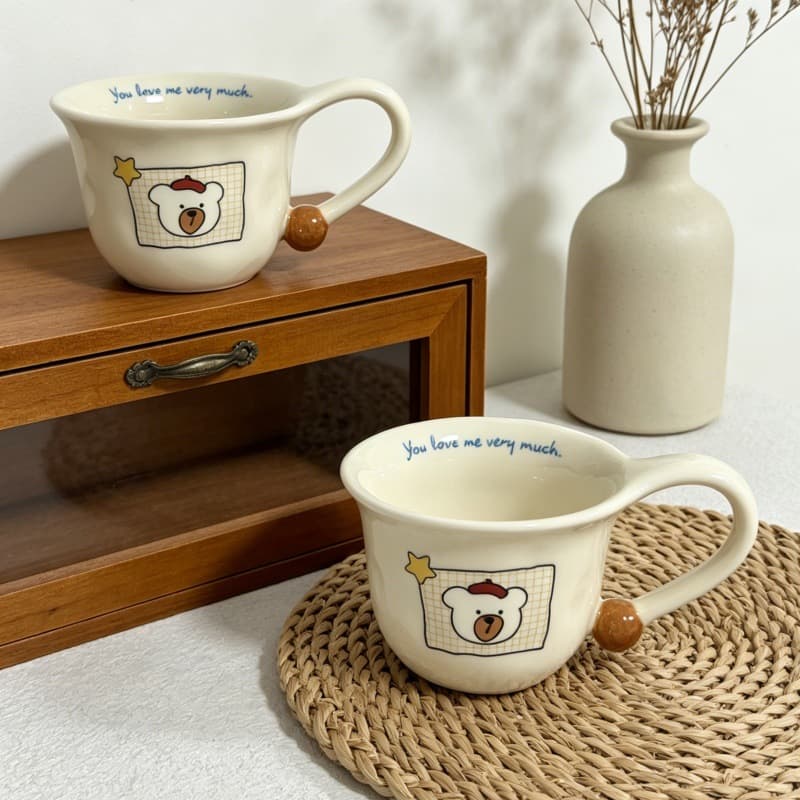Bear Coffee Cup Household Ceramic Mug High Aesthetic Appeal Women's Breakfast Water Cup Dessert Ice Cream Cup Practical
