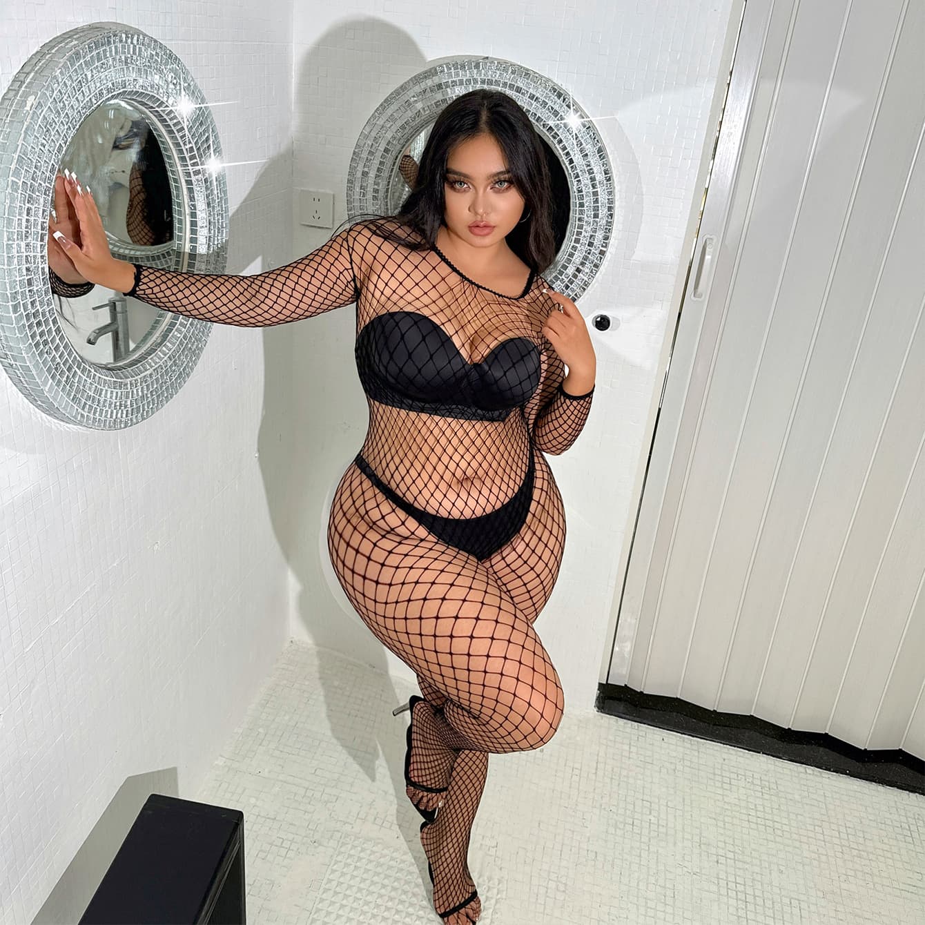 Plus Size European American Sexy Fishnet Open Crotch No-Removal Lingerie Women Temptation Hot Girl Bodysuit Sexy Lingerie