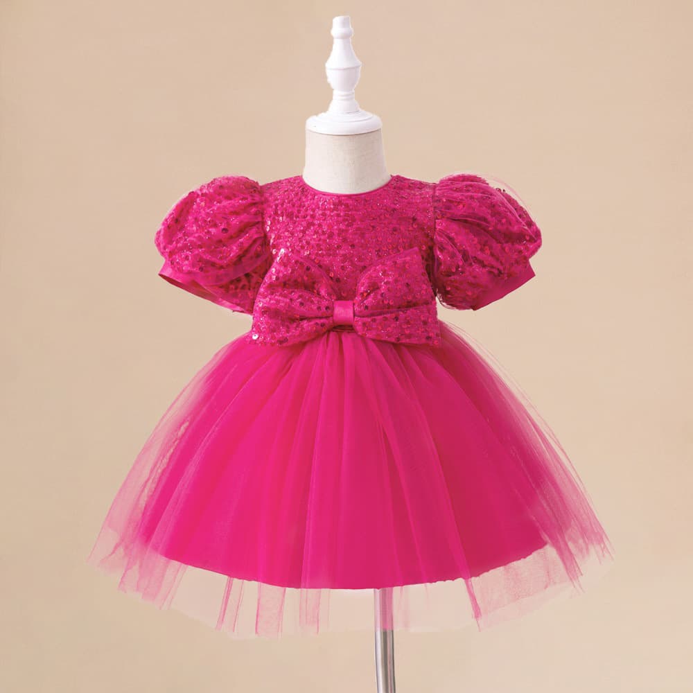 Cross-border new girls princess dress sequined bow dress girls dress hosting performance clothing one-year-old dress