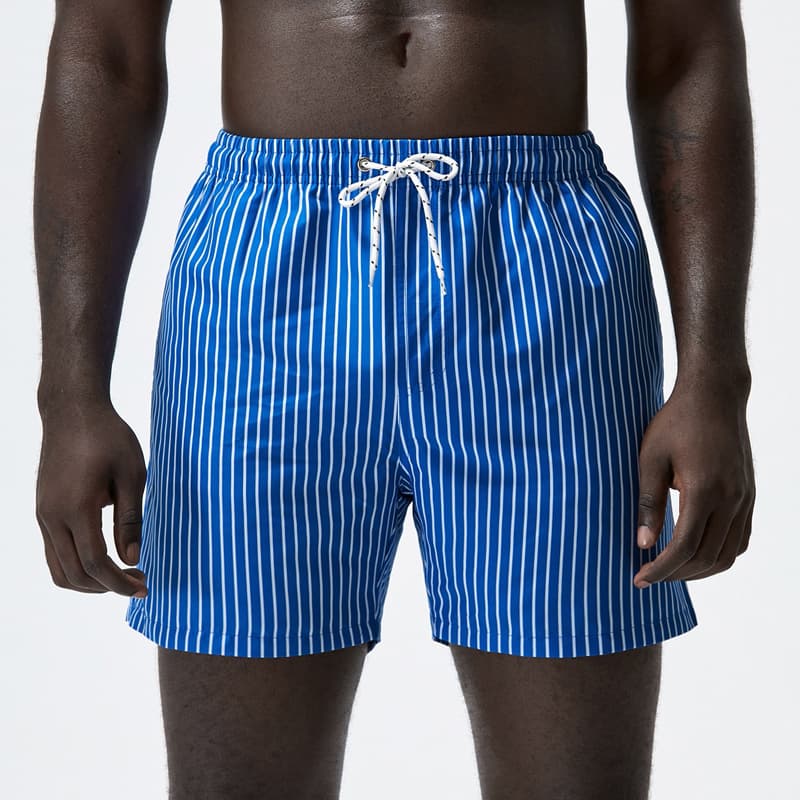 European and American Cross-Border Digital Print Summer Comfortable Mesh Casual Loose Plus Size Men's Striped 5-Inch Shorts Beach Shorts
