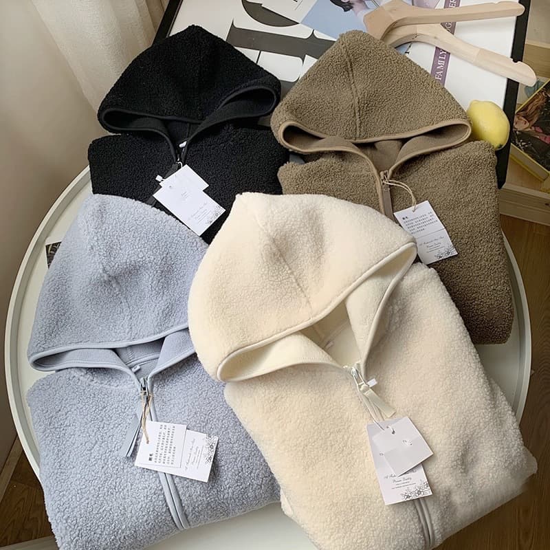 U Home 2025 Fall/Winter Faux Lamb Fleece Jacket Zip-Up Hooded Long Sleeve Lined Sweatshirt for Women 4
