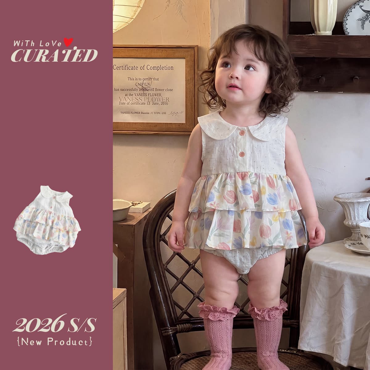 Baby princess style sleeveless jumpsuit for girls baby flower cake skirt bag fart clothes little girl summer triangle harem