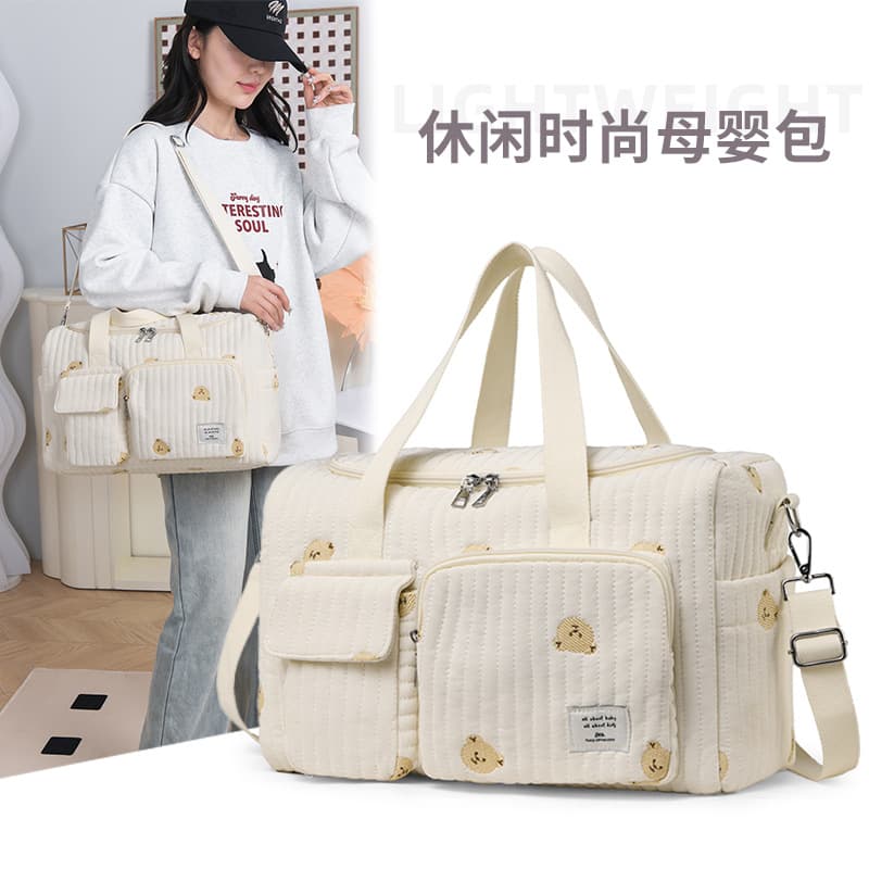 Cartoon cute little bear portable mommy bag for outings, large-capacity multi-pocket mother and baby bag, travel baby storage bag