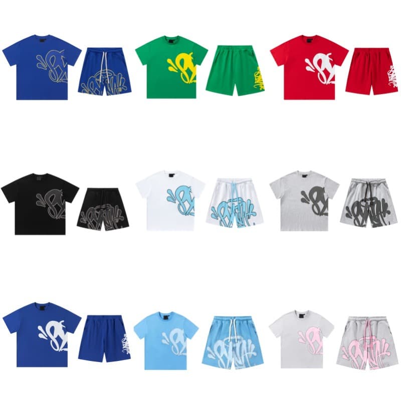 SYNA WORLD Cross-Border Trade Short Sleeve T-Shirt and Shorts Set for Men and Women Drill Style High Street Hip Hop Ins Casual Shorts