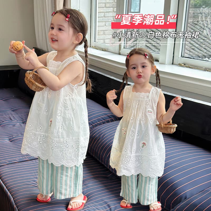 Girls' Sleeveless Dress Summer 2026 New Style Children's Fashionable White Dress Baby Summer Princess Dress