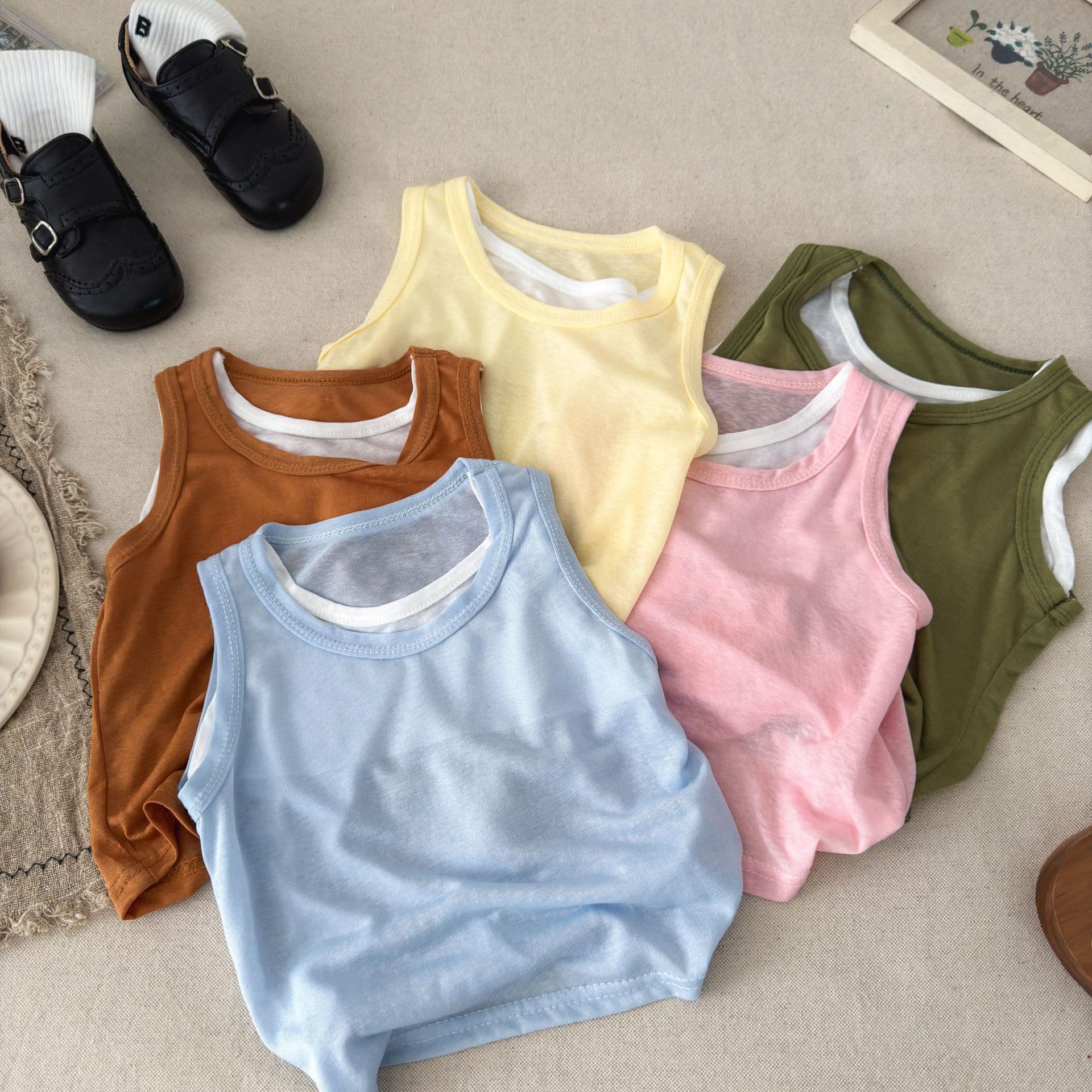 Children's Lyocell Tencel Vest Top Dopamine Summer Thin Sleeveless T-Shirt Kids Simple Top Trendy