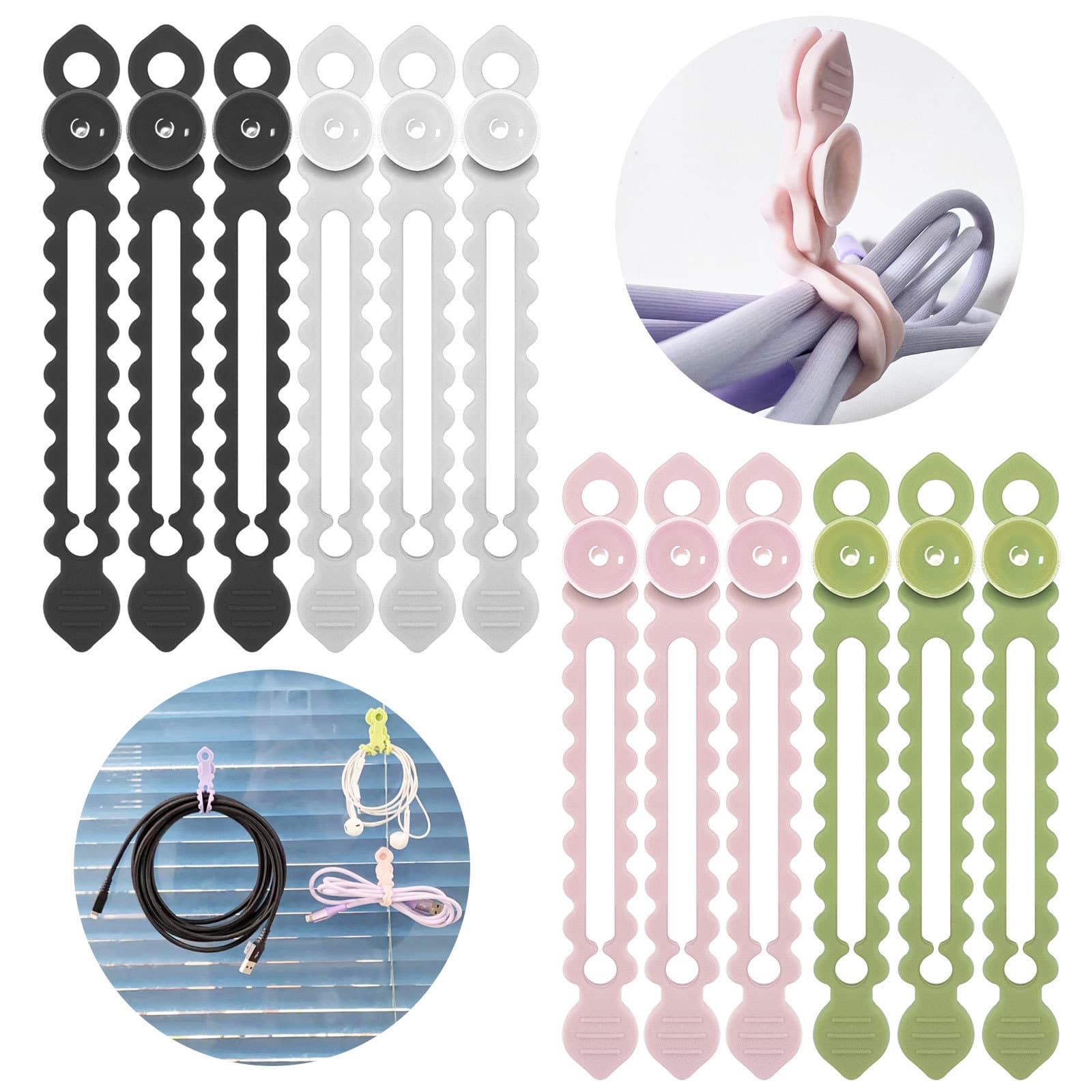 Wall-Mounted Silicone Suction Cup Cable Organizer Wire Management Tie Reusable Data Cable Storage Holder for Glass Tiles
