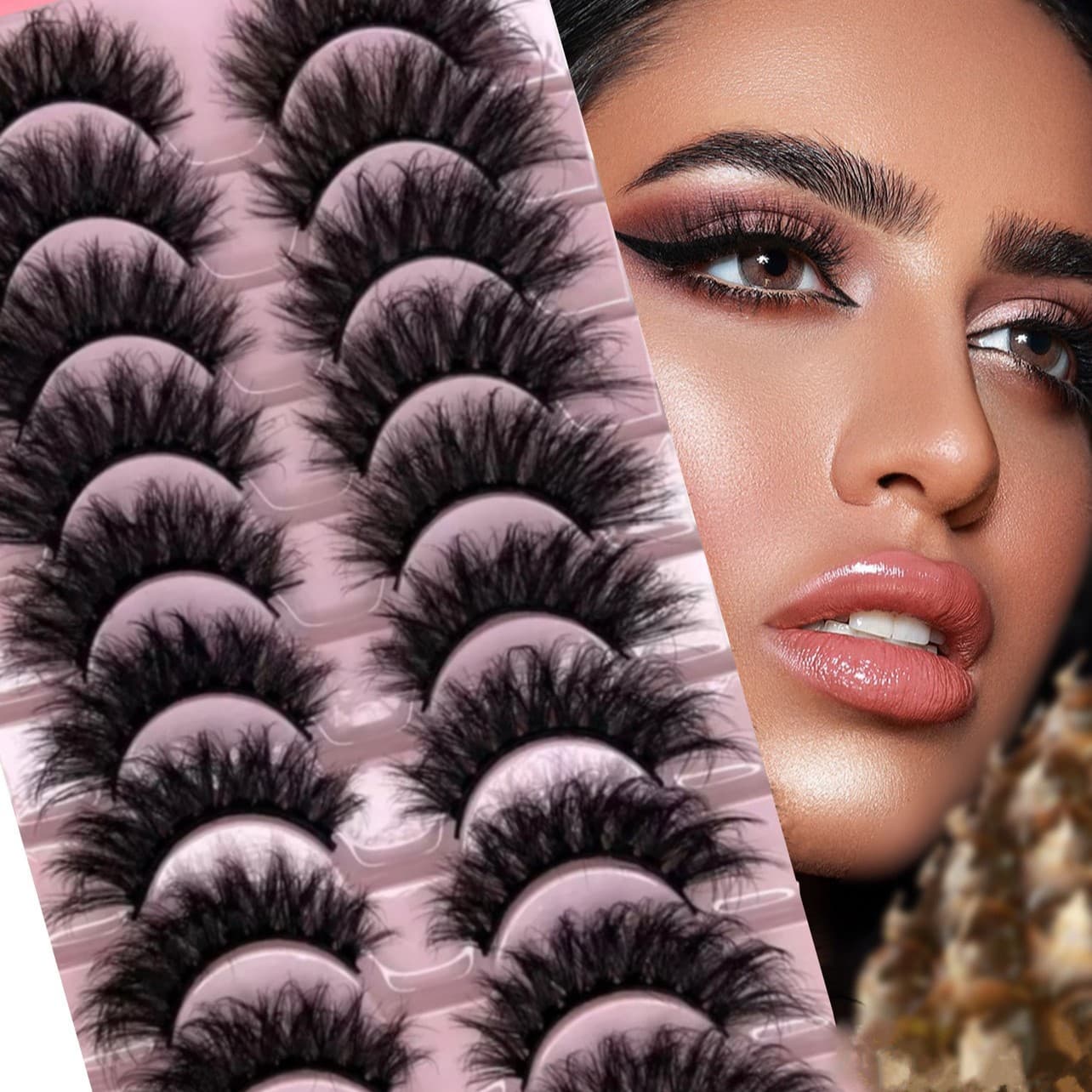 European and American Thick 8D Curly Fluffy False Lashes, Multi-Layer Long Cross Mink Fur Lashes