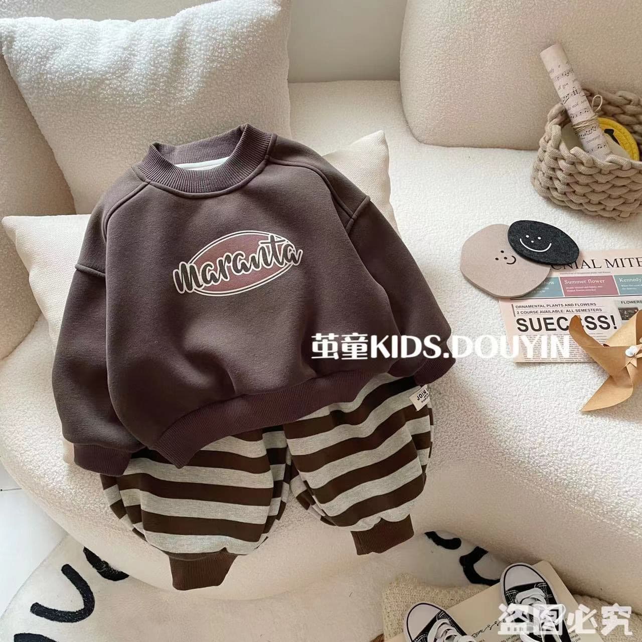 Boys' suit winter velvet thickened children's sweatshirt autumn and winter new baby winter wear warm sweatpants two pieces wholesale
