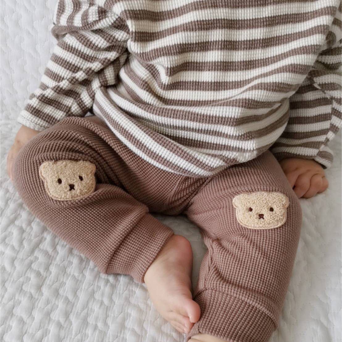 Spring/Autumn New Children's Pants Korean Style Waffle Grid Bear Cute Baby Long Pants Boys Girls Harem Pants Kids Clothing