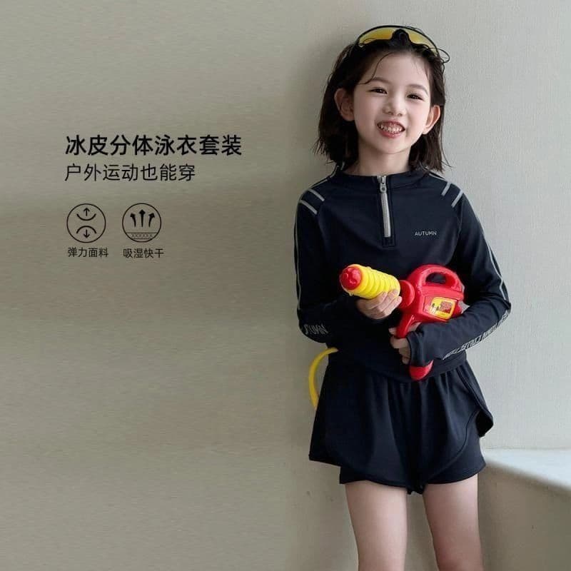 Girls' Swimsuit 2026 New Style Middle School Girls Sun Protection Swimwear Big Girls Two-Piece Set Long Sleeve Premium Swimsuit