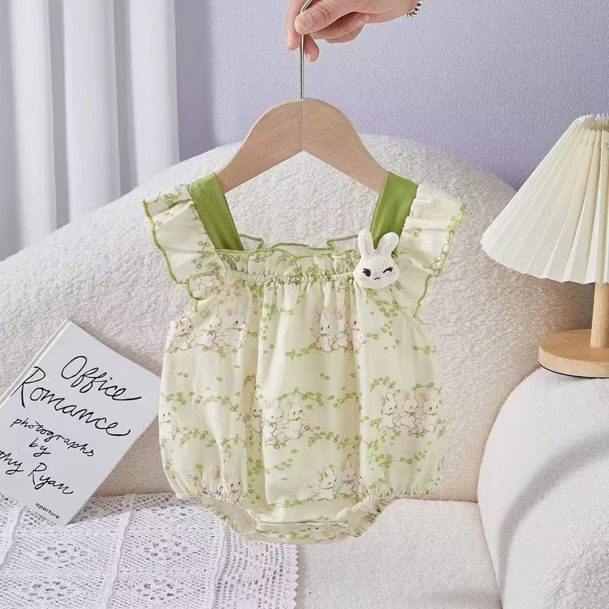 Infant Summer New Bodysuit Baby Girl Cute Floral Bunny Romper Baby Girl Triangle Crawl