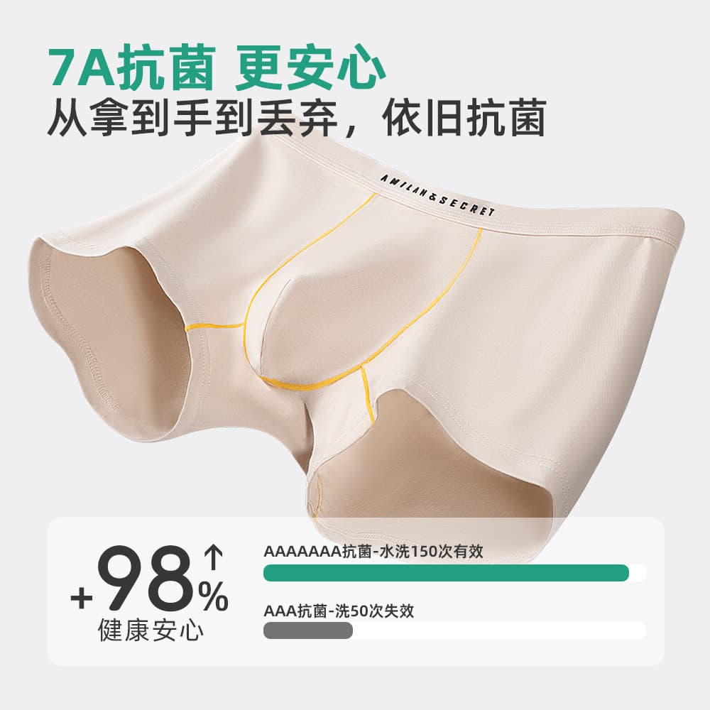 【Class A Cotton】7A Antibacterial Men's Underwear Class A Cotton Pure Cotton Four-Corner Flat Brief Breathable Men's Underwear