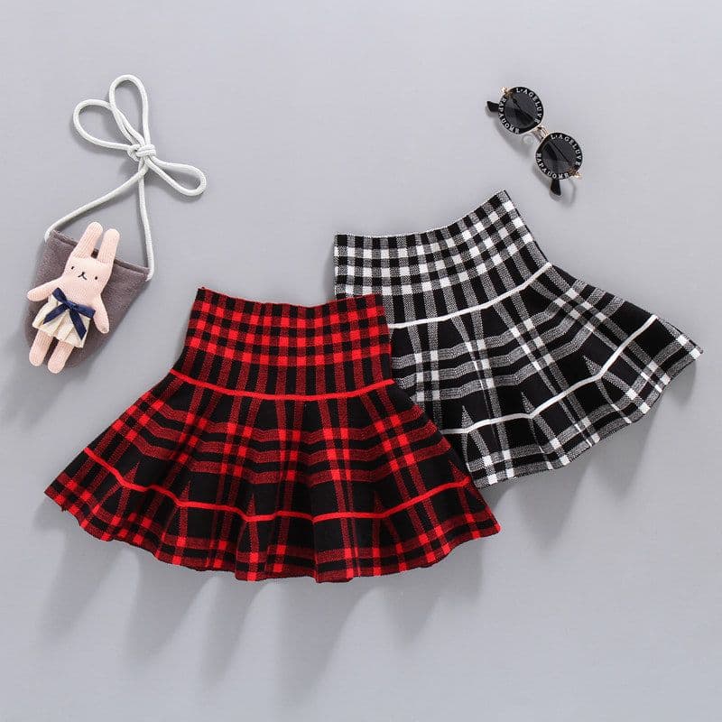 Plaid New Middle Big Kid Girl's New Half Skirt Knit Skirt Fashionable Pleated Performance Skirt Winter Skirt