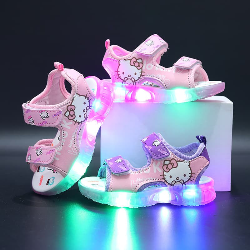 2023 Summer New Children Sandals Korean Style Ktt Hello Kitty Cartoon Sandals LED Light Shoes Kids Beach