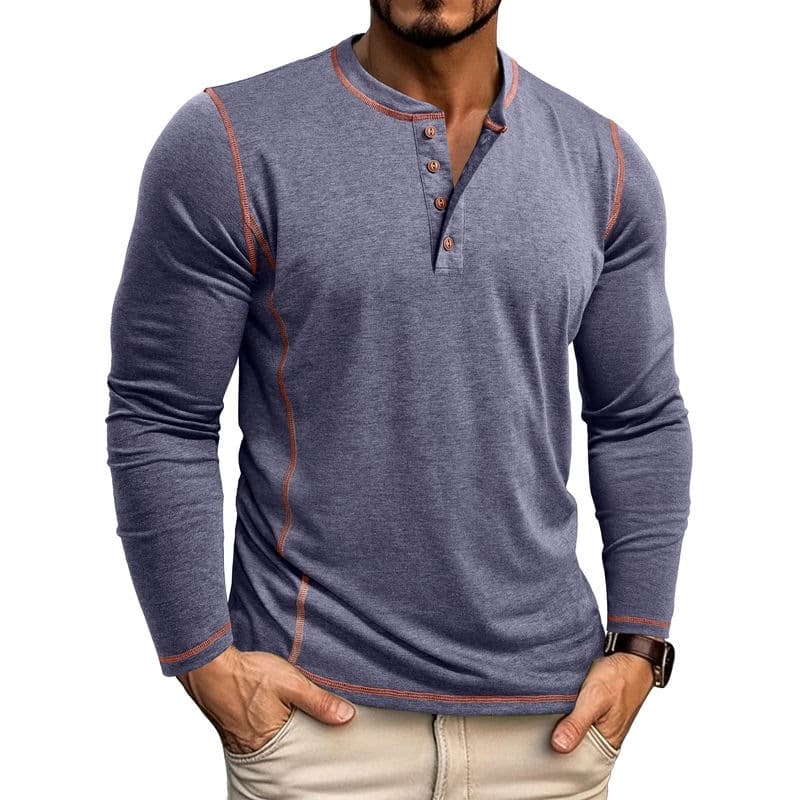 2024 cross-border men's autumn and winter large size foreign trade men's long-sleeved T-shirt European and American men's henley four-button top