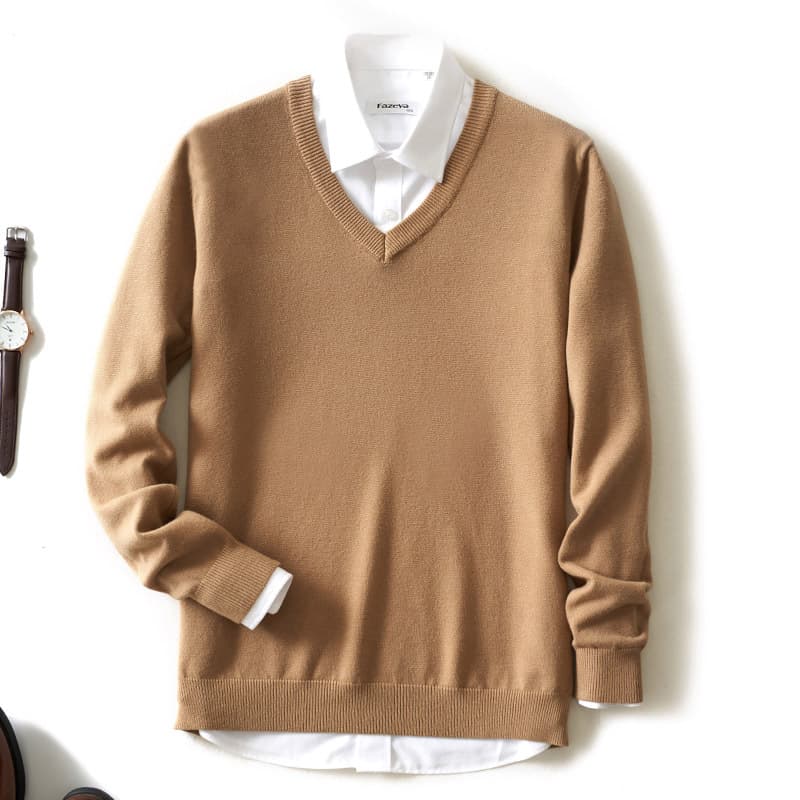 Autumn and Winter New Men's Sweater Round Neck V-Neck Business Knitted Shirt Solid Color Long Sleeve Loose Pullover Casual Base Shirt