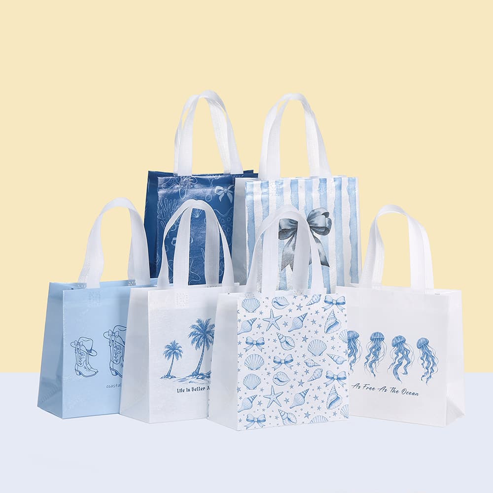 Foreign Trade Blue-Themed Tote Bag Ocean Bow Non-Woven Bag Birthday Party Gift Packaging Bag Wholesale