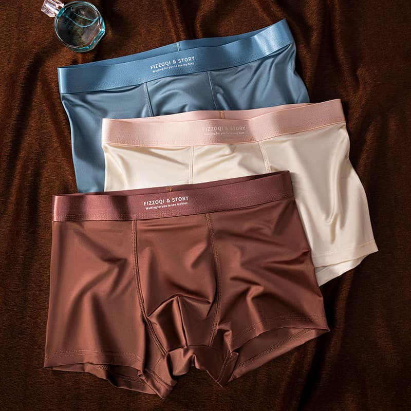 Satin Ice Silk Men's Boxer Briefs Summer Thin Breathable Antibacterial 10A Mulberry Silk Gusset