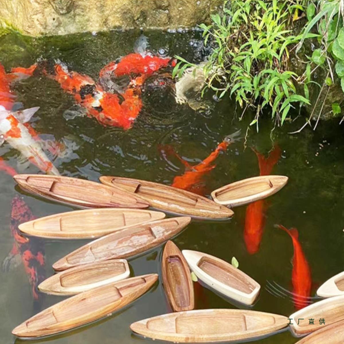 Home Decoration Small Wooden Boat Can Be Launched into the Water Ornaments Awning Boat Solid Wood Boat Model Fishing Boat Toy Floating Fish Tank Landscaping