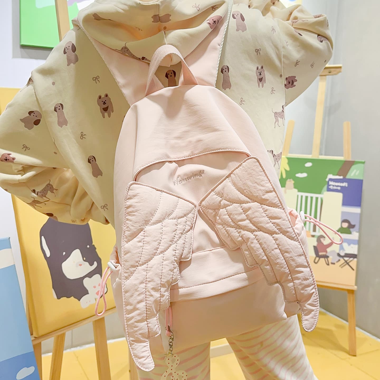 Sweet Wings Backpack for Female Students, Campus Large Capacity Lightweight Casual Backpack, Girl Style Cross-Border Backpack