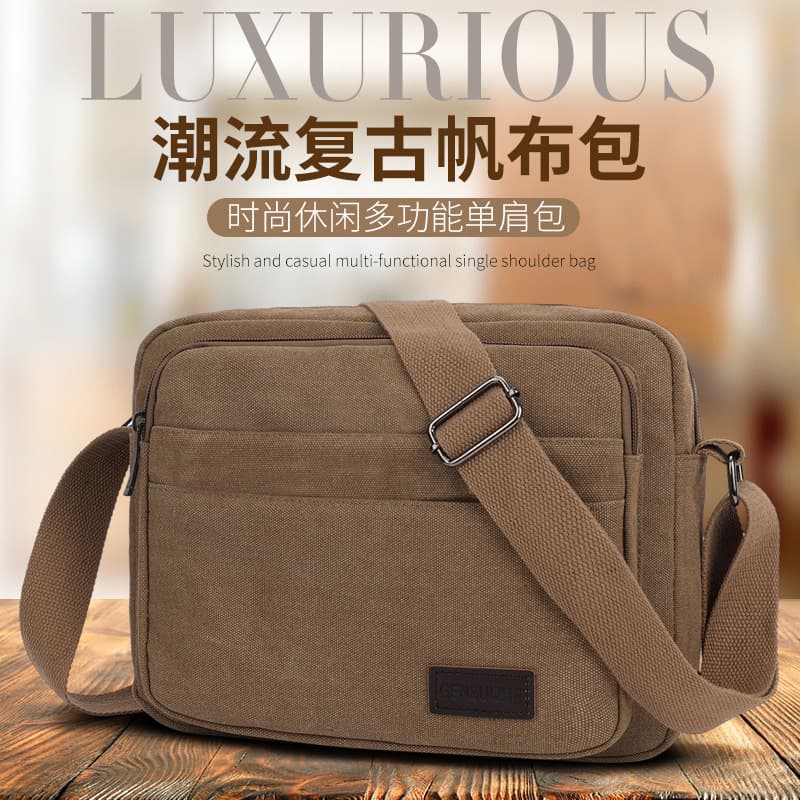 New Large Capacity Multi-Layer Canvas Bag Men's Shoulder Crossbody Bag Horizontal Backpack Men's Travel Casual Bag