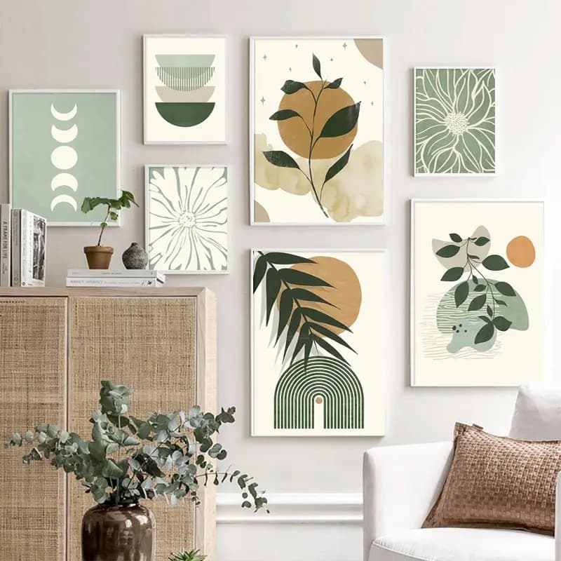 Green Fresh Plant Nordic Wall Art Modern Living Room Print Canvas Painting Simple Abstract Geometric Leaves