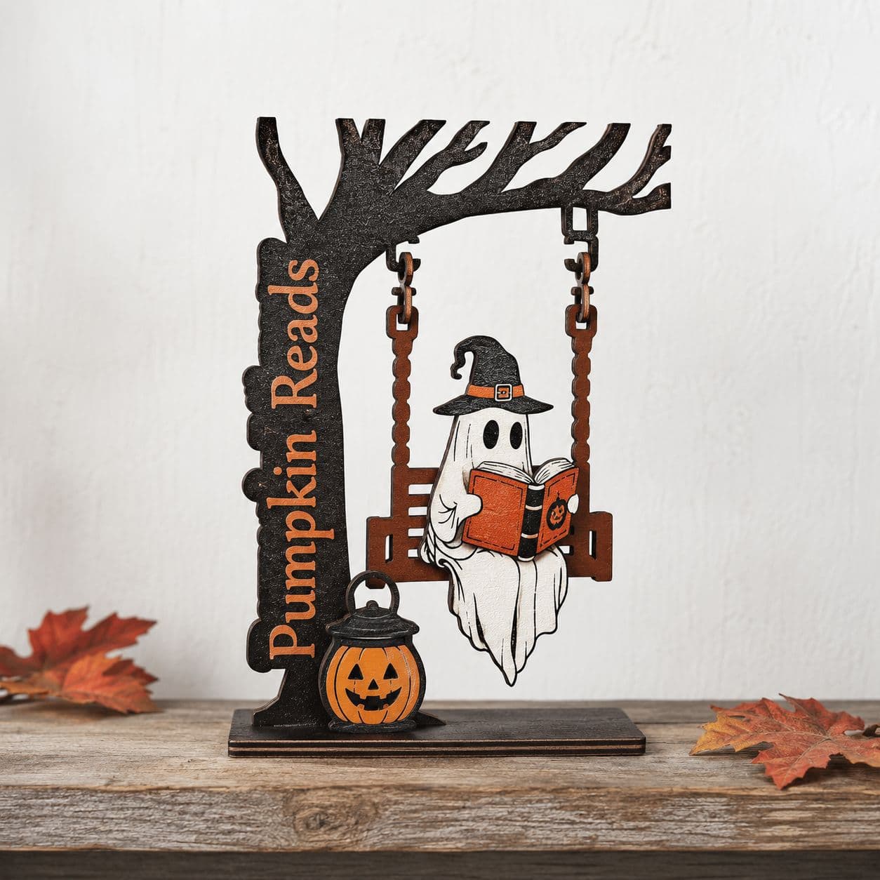 Halloween ornaments ghost skull swing Chilling Ghost On Swing decorative wooden table