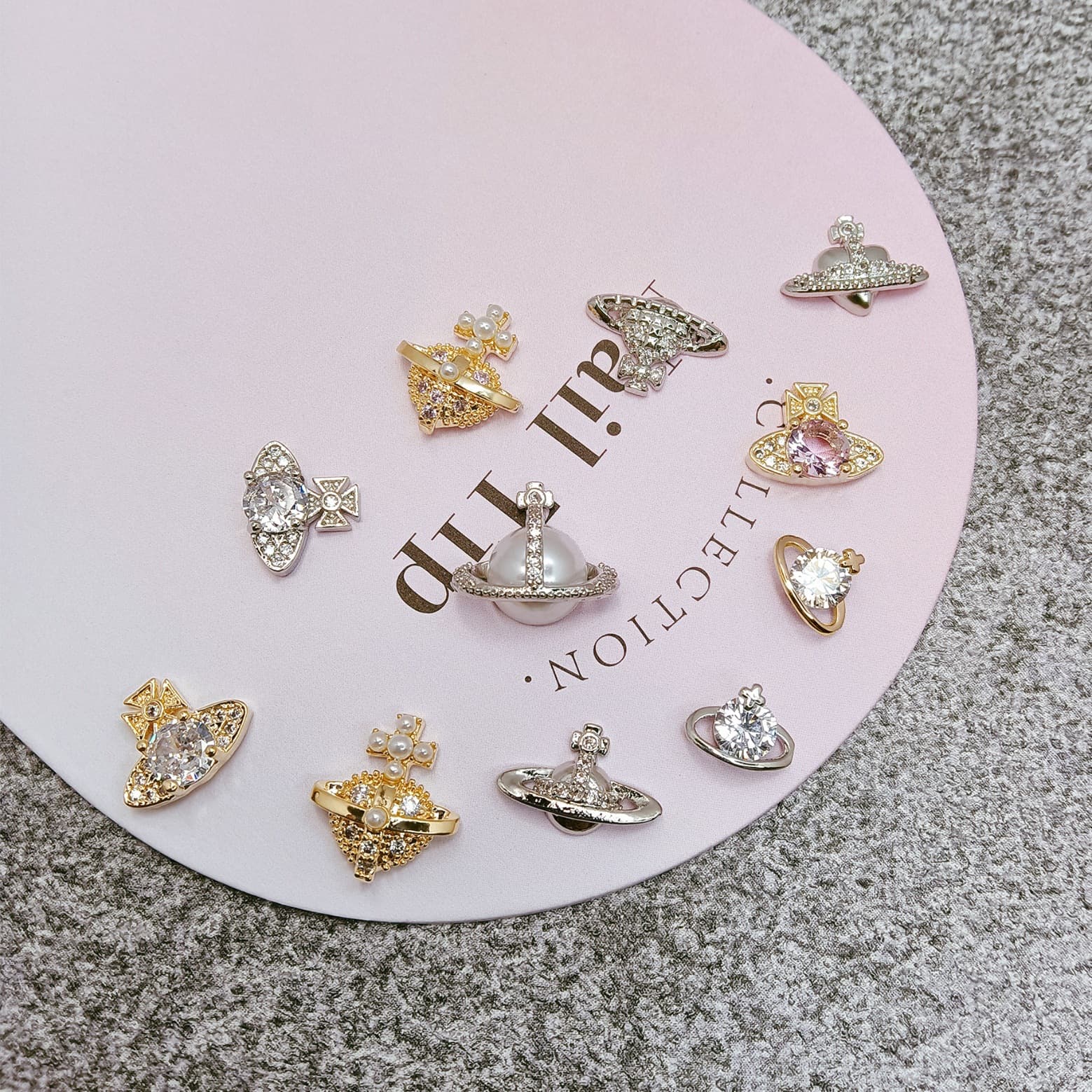Mini Vivienne Westwood zircon nail stickers punk style copper inlaid zircon nail art accessories Saturn planet color-preserving zircon nails