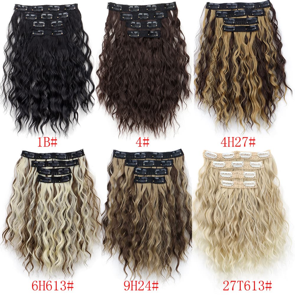 Cross-border Trade 4-Piece Clip-in Wavy Hair Extension Short Curly Wavy Bulk Stock