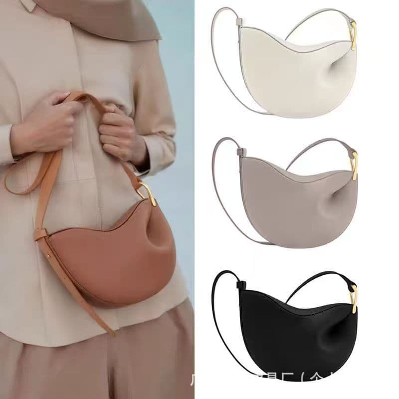Poleneo Pea Leather Women's Bag, Single Shoulder Crossbody Underarm Bag, Versatile Saddle Bag, Dumpling Bag, Simple and Light Luxury