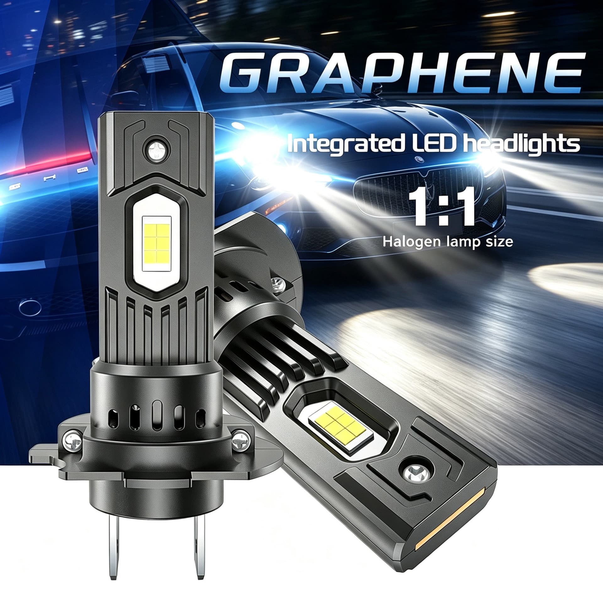 Cross-Border Hot-Selling Graphene Fanless High-Power Automotive LED Headlight H7 LED Light with Direct Plug-In Integrated Built-In Headlight