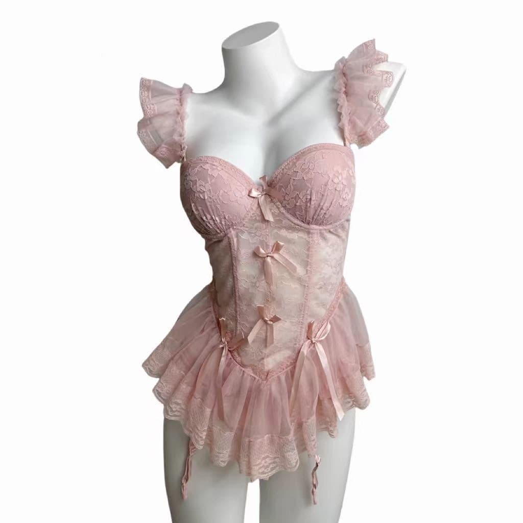 Underwear with small breasts pushed up, sexy mesh with breast pads and steel rings, outer bra, vest, body-shaping tutu, sexy underwear