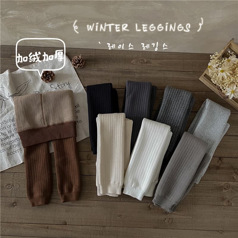 DJF878 Winter New Arrival Children's Leggings, Solid Color Fleece-Lined Thickened Ankle Pants with Wide Strip Composite Warm Pants for Babies