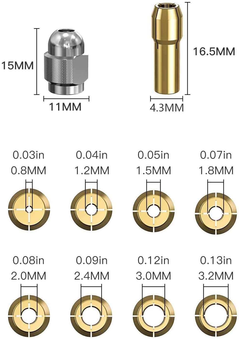 M8 Silver Nut + Copper Chuck (4.3mm Shank Diameter) + Imperial 4486 Chuck