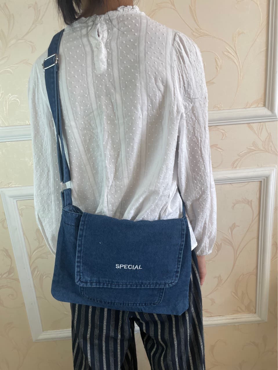 Forest-style denim shoulder bag, crossbody canvas bag, student tutoring school bag, messenger bag, casual denim bag, sports