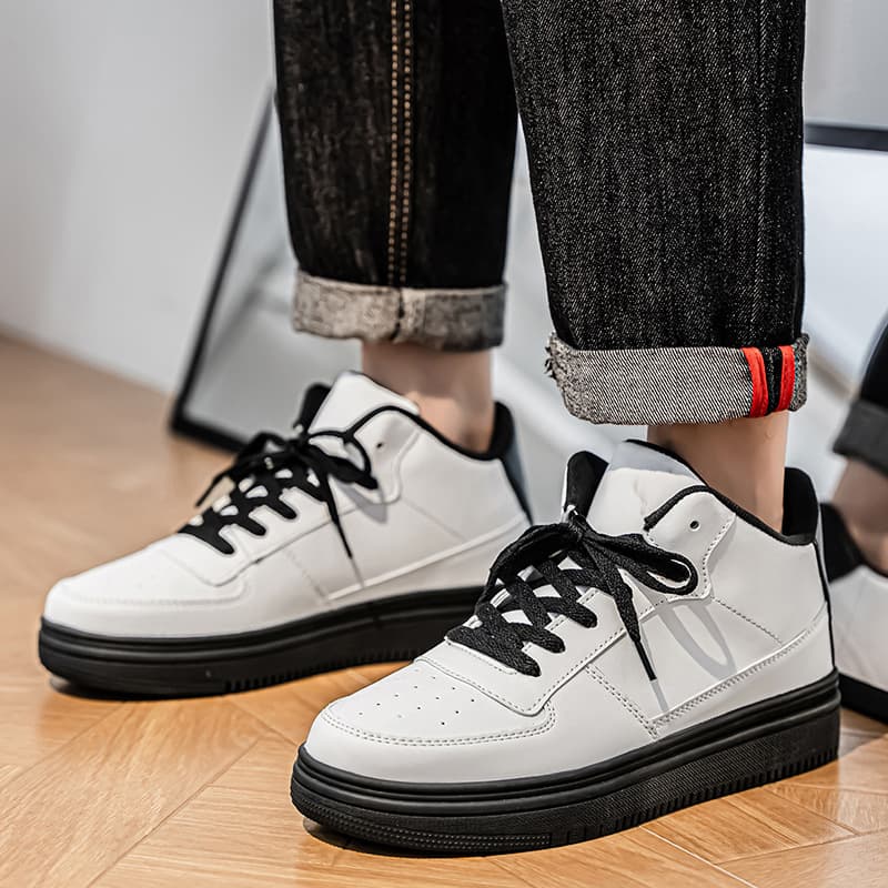 Cross-border Large Size Solid High-top Skate Shoes Korean Trendy Student White Shoes Fashion Simple Low-top Lace-up Men's Shoes