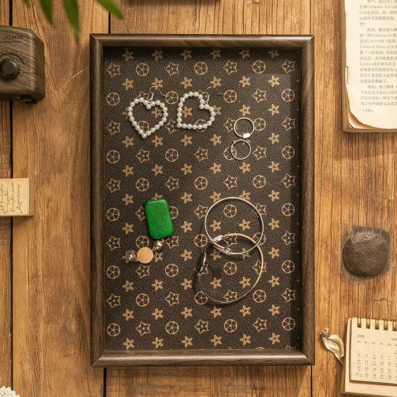 Retro Rectangular Tray Desktop Leather Jewelry Display Plate Entryway Key Storage Box New Chinese-style Tea Tray