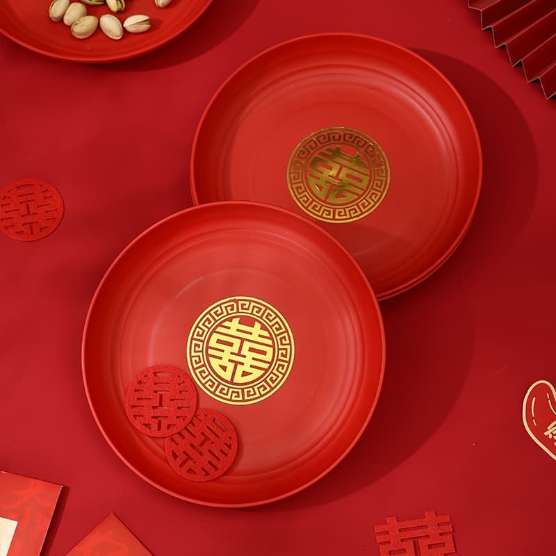 Red happy plastic disc wedding engagement banquet sugar plate wedding tea tray happy housewarming display dry fruit plate